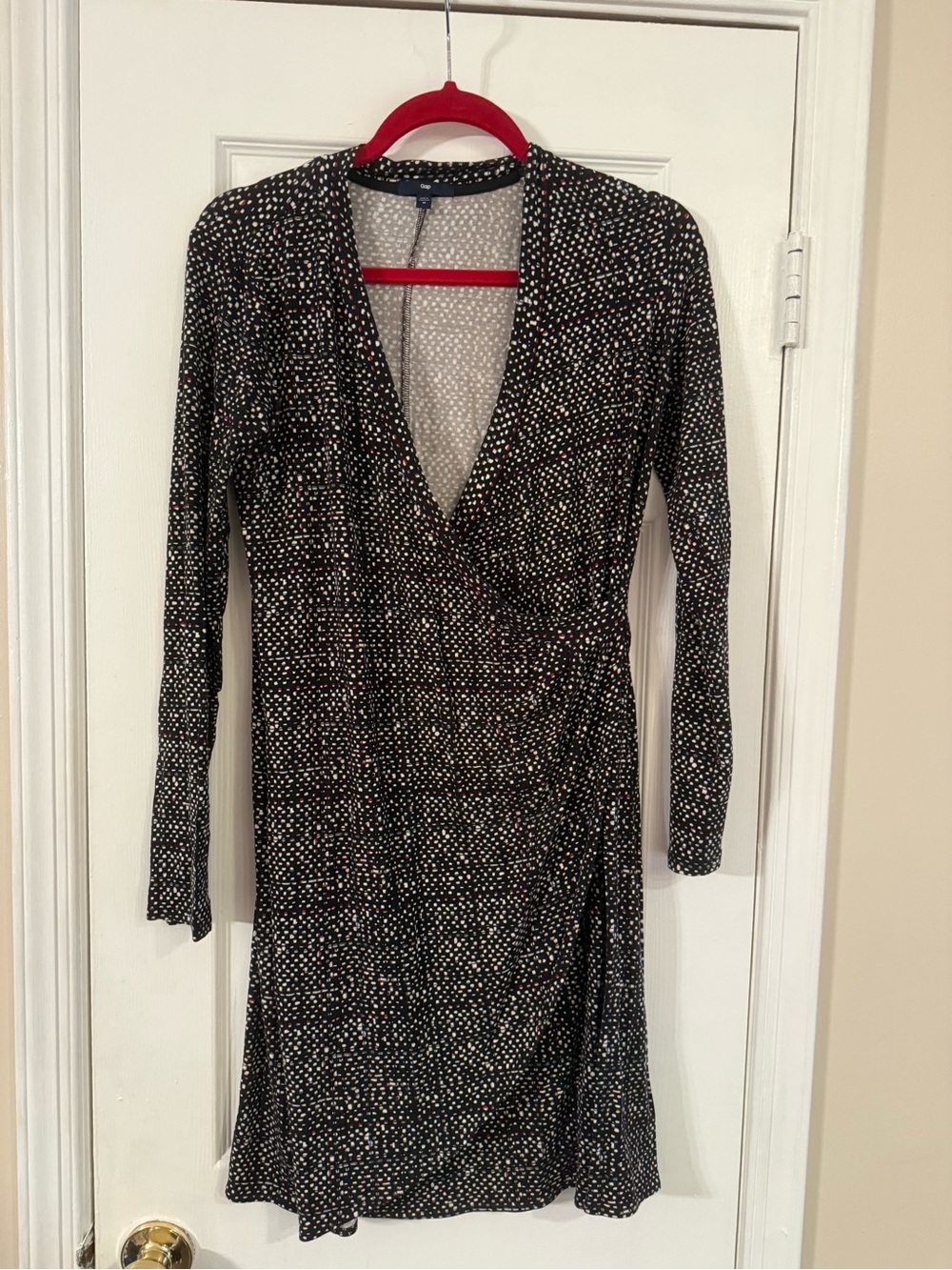 GAP Black Polka Dot Wrap-Style Long Sleeve Dress